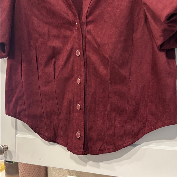 Bagatelle Sz Small Maroon Top Blouse Button Up Down Corset Style Sexy Balloon - Picture 13 of 13